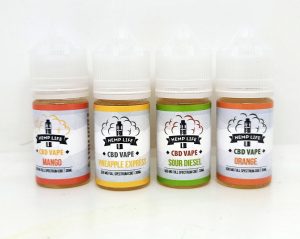 CBD Vape Mango, Pineapple Express, Sour Diesel, Orange
